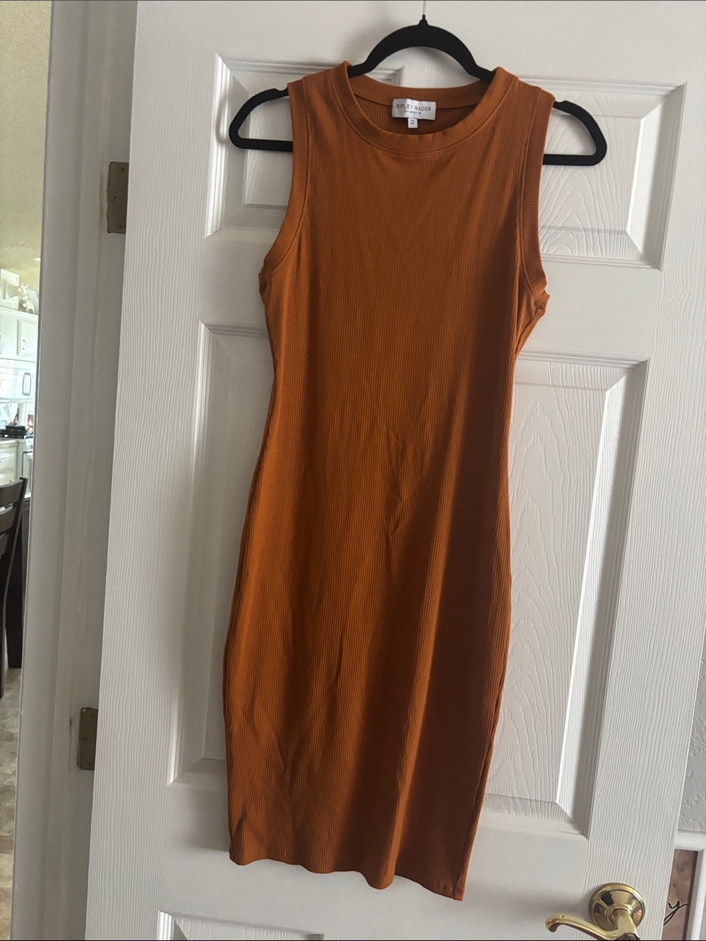 Sleeveless Ribbed Midi Dress in Burnt Orange
